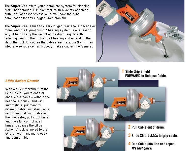 General Pipe Cleaners SuperVee Power Drain Cleaner Model 6355GWS eBay